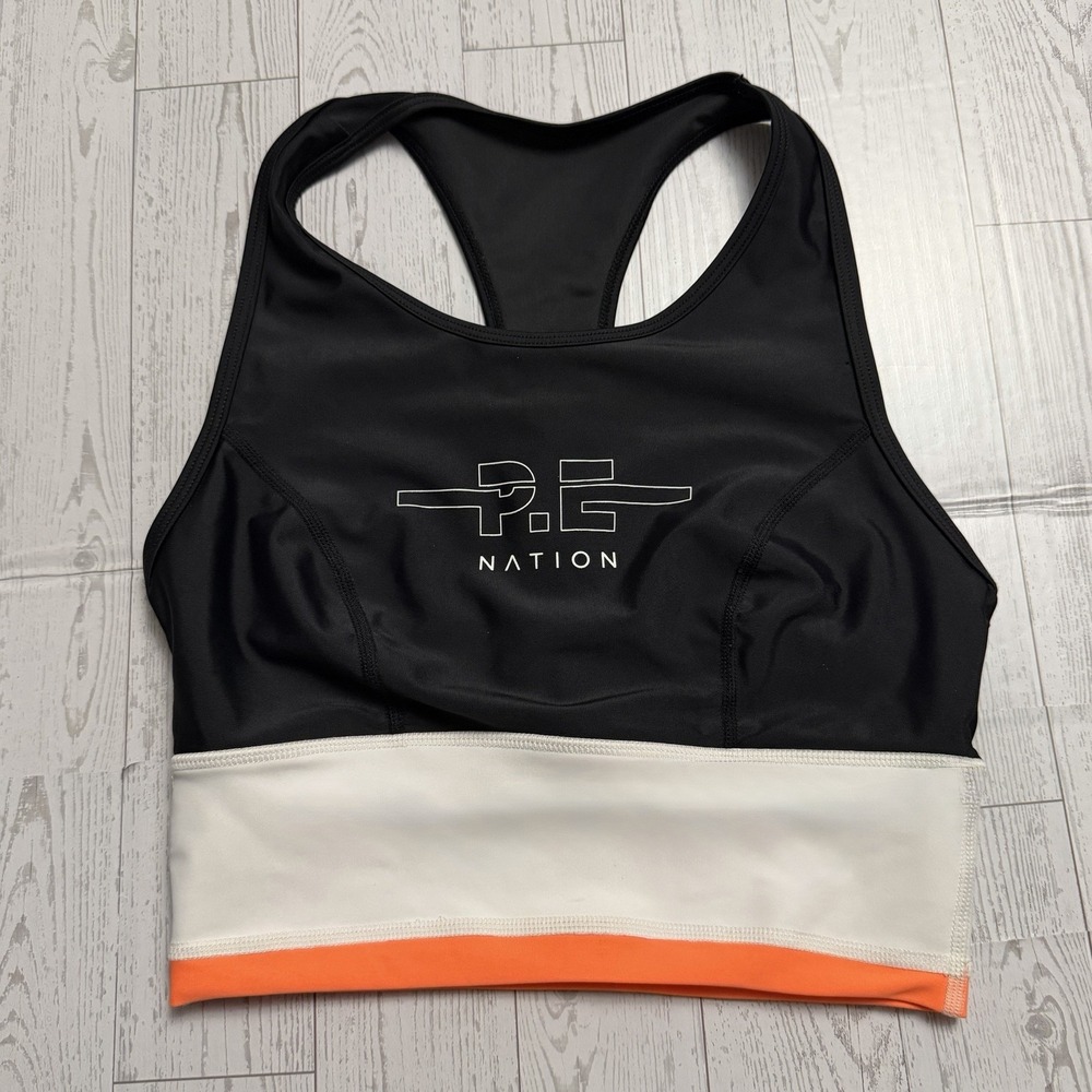 P.E Nation Curb Crop Top Sports Bra Size XS Graphic Logo PE‎ Extra Small
